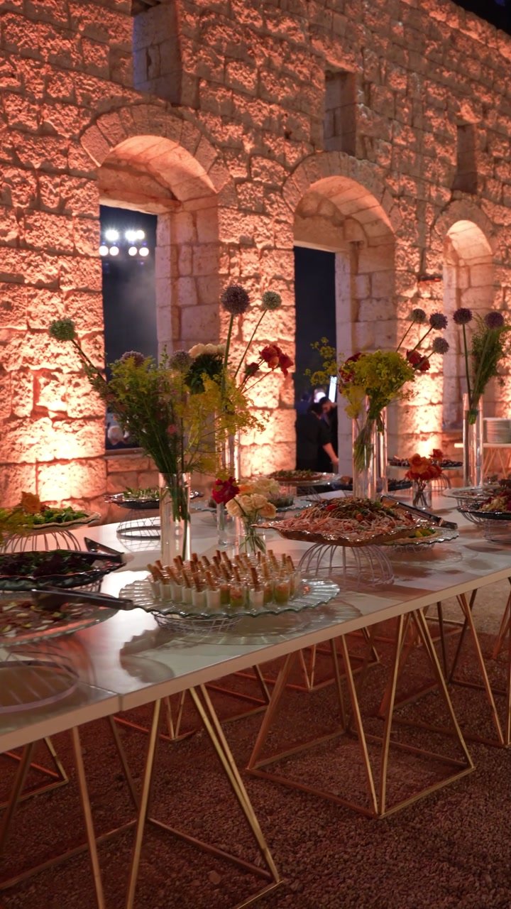 Catering display in a warmly lit venue